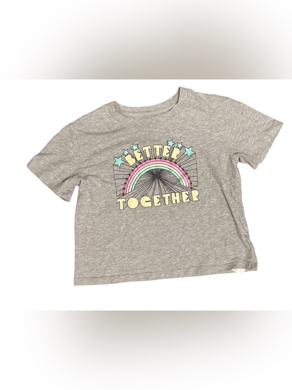 GAP Heather Gray Tee with Pastel Rainbow & Stars Graphic